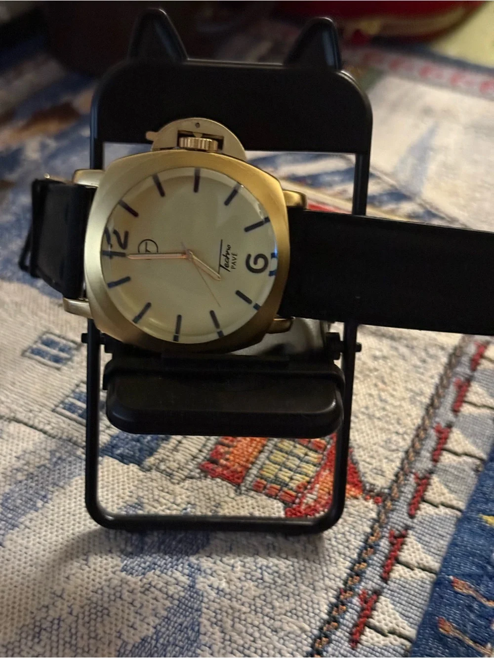 Gold-Tone Men's Watch with Black Strap - Unbranded